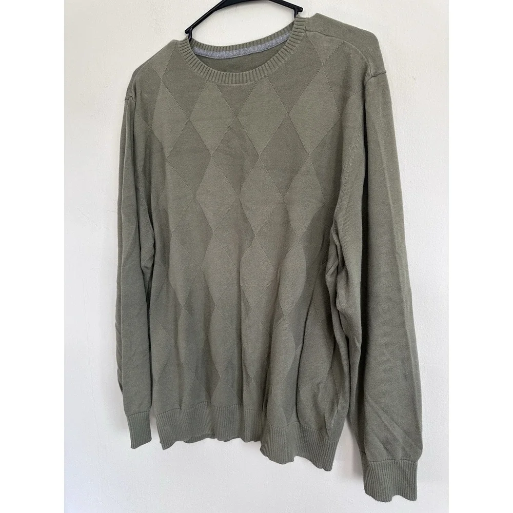 Vintage St. Johns Bay 90s Sweater Crew Neck 100% Cotton Olive Green Mens LARGE